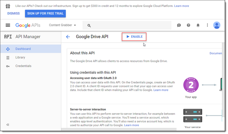 how to enable the google drive api