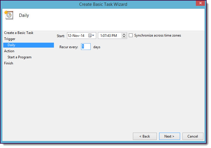 Windows Task Scheduler task wizard