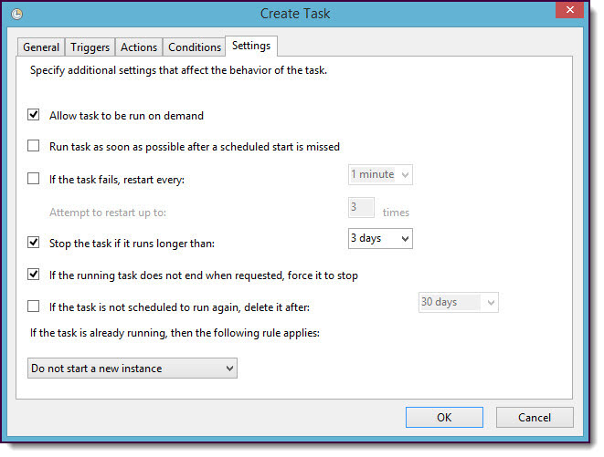 Windows Task Scheduler advanced task wizard