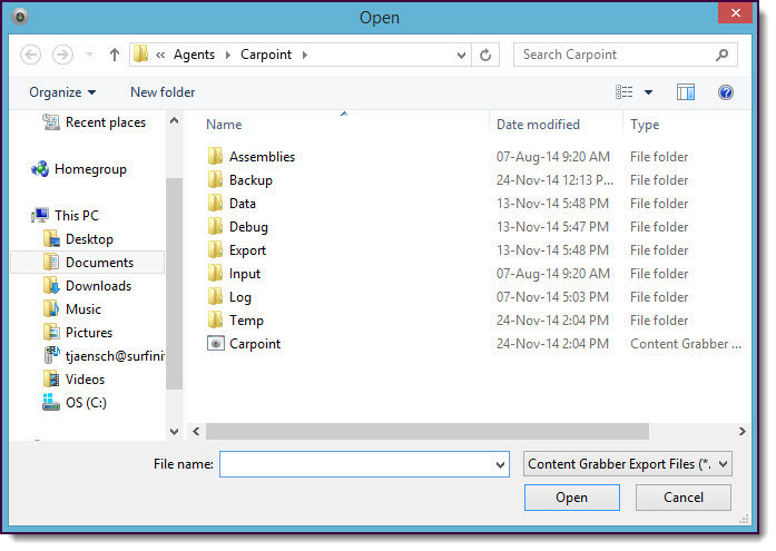 Import Open window