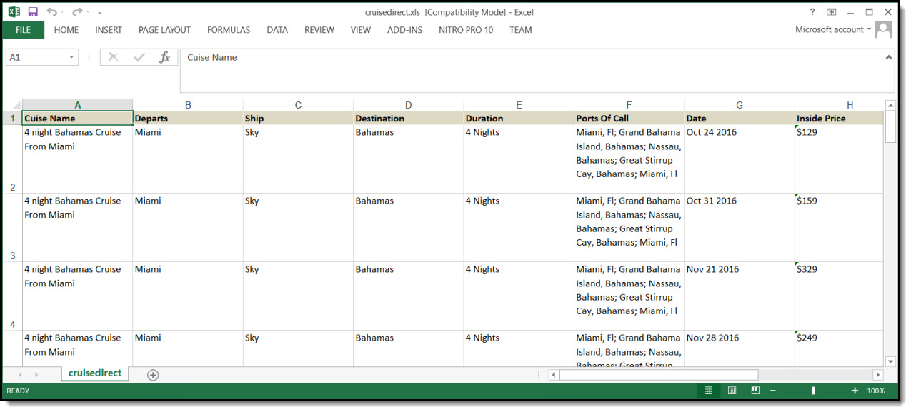 debugger Excel output data